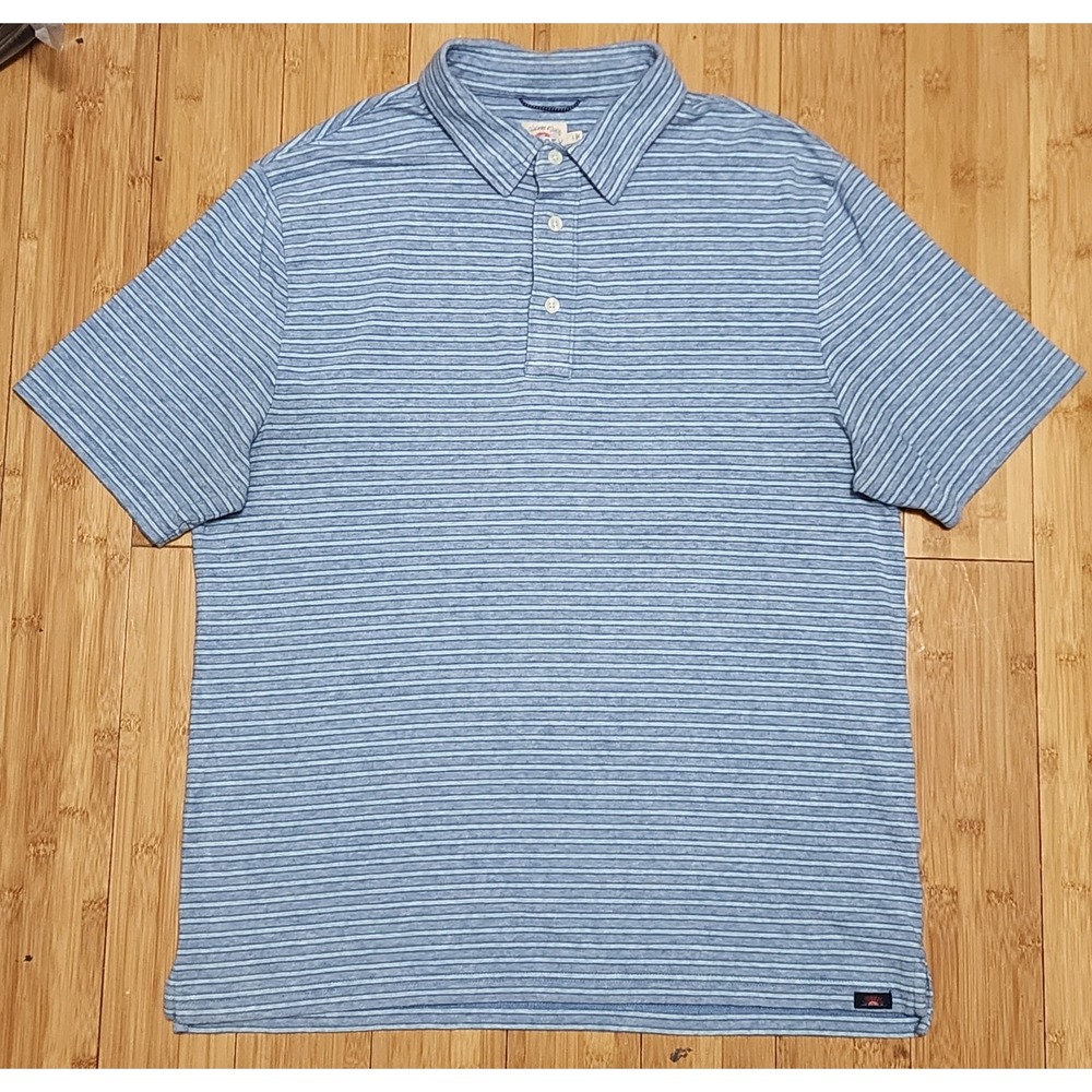 Faherty Polo Shirt Mens Blue Striped The Movement Large Golf Performance Pique